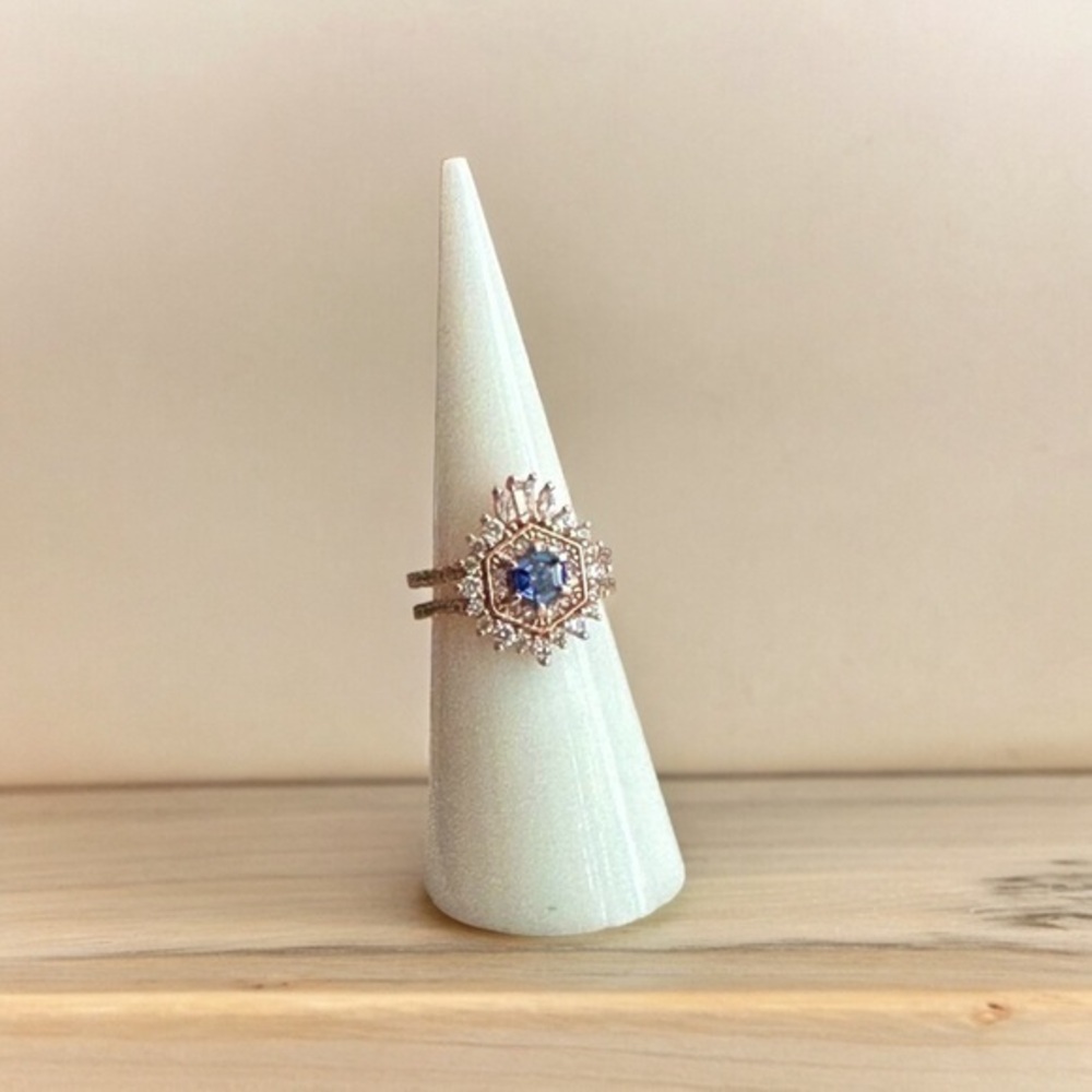 Bomb Party Ring - Blue Stone and CZs - Rose Gold Plated - Size 5